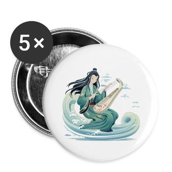 Guqin Master on Sea Wave - Buttons small 1''/25 mm (5-pack) - white - Front