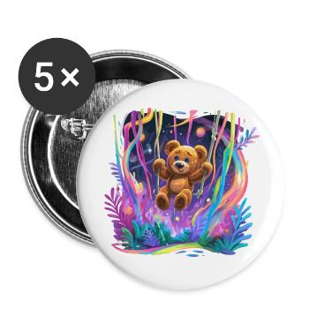 Neonwald-Teddybär auf Schaukel - Buttons klein 25 mm (5er Pack) - Weiß - Vorne