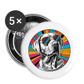 Sonnenbrillen-Dog im Farbkreis - Buttons klein 25 mm (5er Pack) - Weiß - Vorne