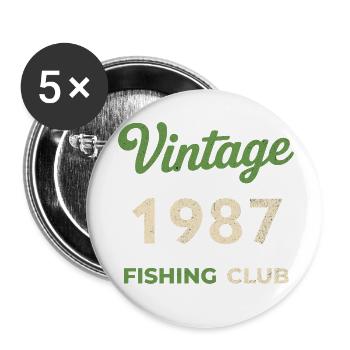 Vintage 1987 – Fishing Club Retro Birth Year - Buttons small 1''/25 mm (5-pack) - white - Front