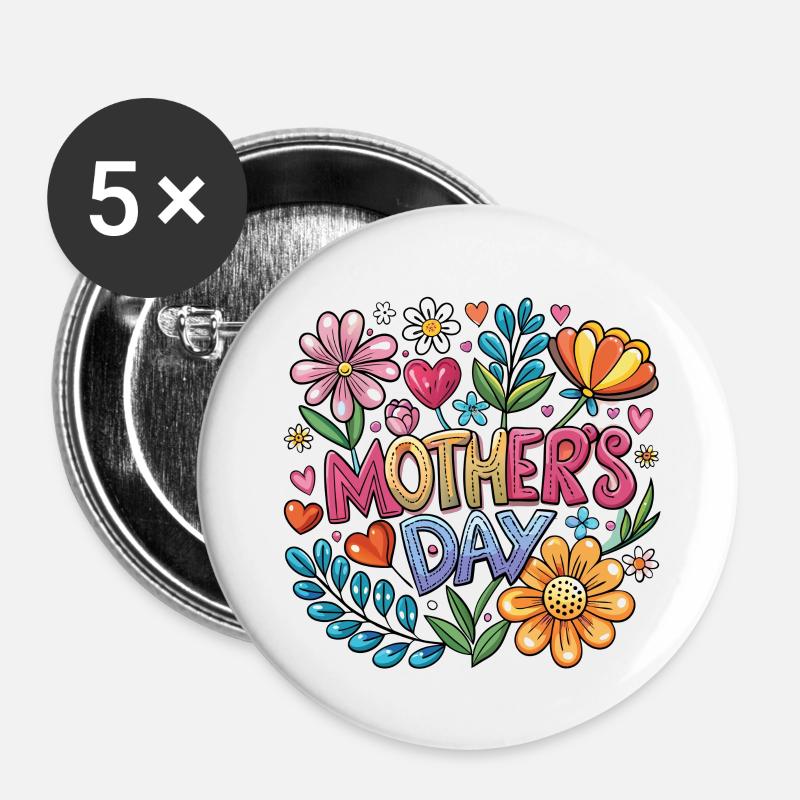 Muttertag Blumen Popart - Buttons klein 25 mm (5er Pack) - Weiß
