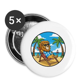 Coole Lion Beach Urlaubs-Sommerstimmung - Buttons klein 25 mm (5er Pack) - Weiß - Vorne