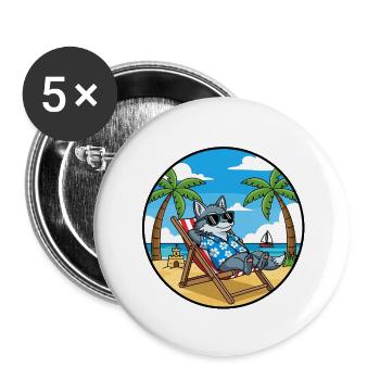 Coole Wolf Beach Urlaubs-Sommervibes - Buttons klein 25 mm (5er Pack) - Weiß - Vorne