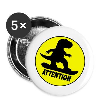 Attention Snowboarding Dinosaur - Buttons small 1''/25 mm (5-pack) - white - Front