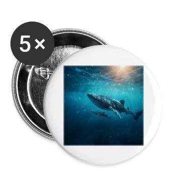 Walhai Mutter mit Baby Unterwasser Natur - Buttons klein 25 mm (5er Pack) - Weiß - Vorne