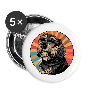 Sonnenbrillen Hund im Retro Rainbow - Buttons klein 25 mm (5er Pack) - Weiß - Vorne