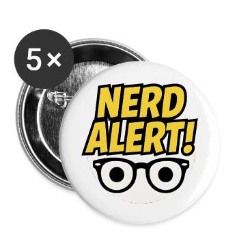 Alerte nerd : design amusant avec lunettes - Lot de 5 petits badges (25 mm) - blanc - Devant