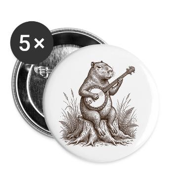Drôle de capybara jouant du banjo - Lot de 5 petits badges (25 mm) - blanc - Devant