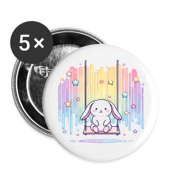 Pastellhäschen auf Schaukel Regenbogen - Buttons klein 25 mm (5er Pack) - Weiß - Vorne