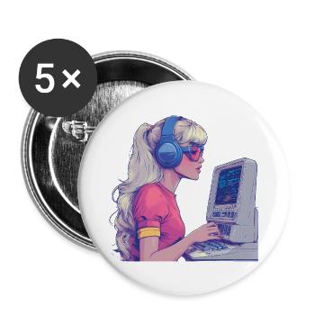 Retro Gamer Girl im Neonstil - Buttons klein 25 mm (5er Pack) - Weiß - Vorne
