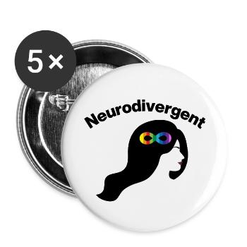 NEURODIVERGENT BRAIN POWER! Neurodivergence, ADHD - Buttons small 1''/25 mm (5-pack) - white - Front