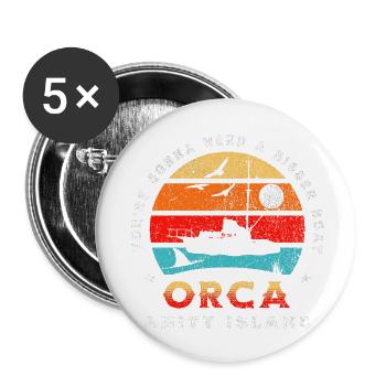 Orca - Île Amity - Lot de 5 petits badges (25 mm) - blanc - Devant