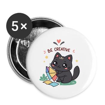 Creative Cat and Colorful Origami - Buttons small 1''/25 mm (5-pack) - white - Front