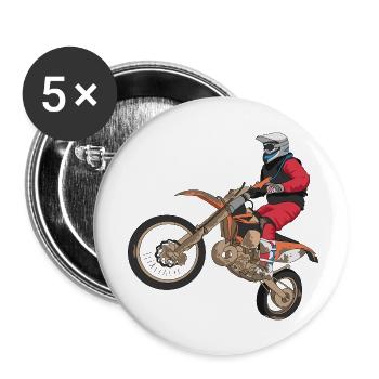 Motard tout-terrain - Lot de 5 petits badges (25 mm) - blanc - Devant