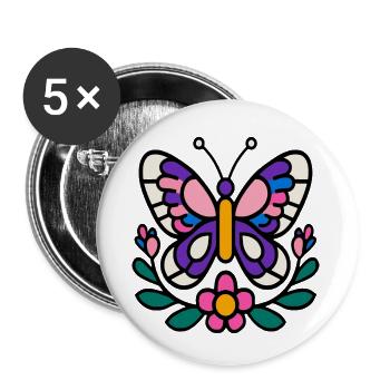 Schmetterling mit Blumen - Buttons klein 25 mm (5er Pack) - Weiß - Vorne