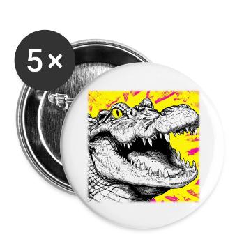 Croquis Crocodile – Design de style graffiti urbain - Lot de 5 petits badges (25 mm) - blanc - Devant