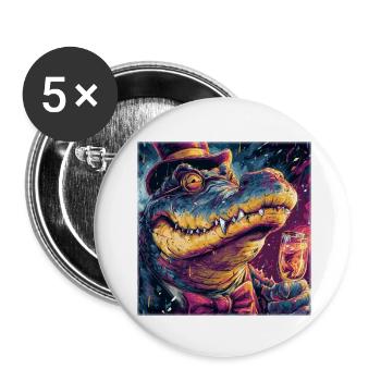 Gentleman Krokodil mit Zylinder & Champus - Buttons klein 25 mm (5er Pack) - Weiß - Vorne
