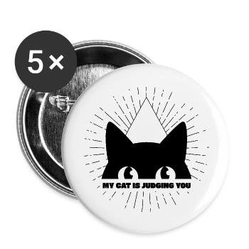 MON CHAT TE JUGE - Lot de 5 petits badges (25 mm) - blanc - Devant