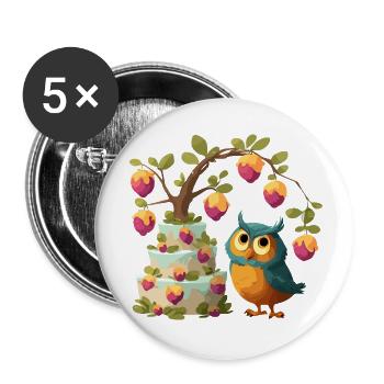 Eule am Obstkuchenbaum - Buttons klein 25 mm (5er Pack) - Weiß - Vorne