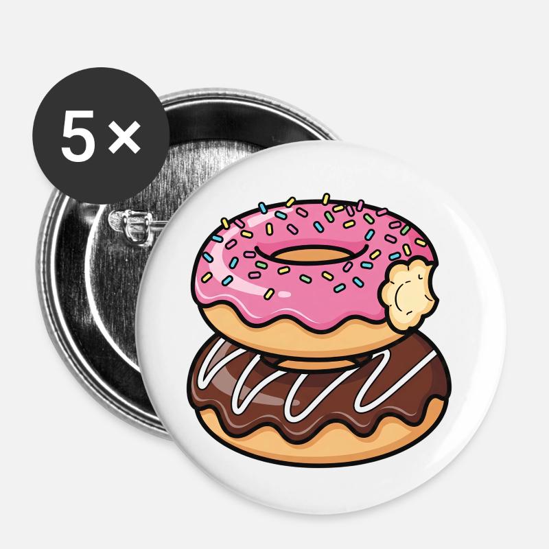 Sweet Stack Donuts Pop Art - Lot de 5 petits badges (25 mm) - blanc