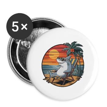 Lustiger Hai am Strand Sommerurlaub Sonnenuntergang - Buttons klein 25 mm (5er Pack) - Weiß - Vorne