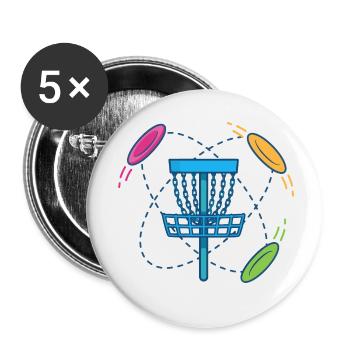 Scène du panier et des disques volants de disc golf - Lot de 5 petits badges (25 mm) - blanc - Devant