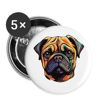 Pug Hund - Buttons klein 25 mm (5er Pack) - Weiß - Vorne