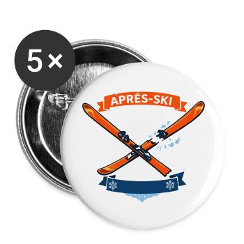 Comic Ski gekreuzt mit fröhlichem Banner - Buttons klein 25 mm (5er Pack) - Weiß - Vorne