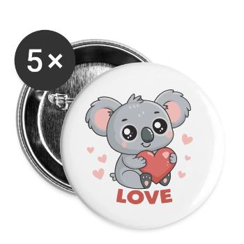 Koalaherz verliebt - Buttons klein 25 mm (5er Pack) - Weiß - Vorne