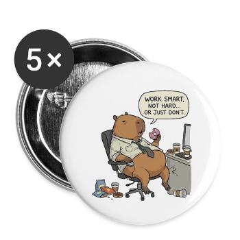 Castor capybara au travail : paresseux au lieu de travailler - Lot de 5 petits badges (25 mm) - blanc - Devant