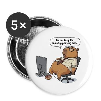 Energy-saving Capybara beaver at the workplace - Buttons small 1''/25 mm (5-pack) - white - Front