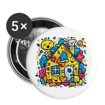 Éclaboussure de couleur de la maison riante - Lot de 5 petits badges (25 mm) - blanc - Devant