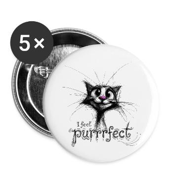 süße Katze – I feel purrrfect - Buttons klein 25 mm (5er Pack) - Weiß - Vorne