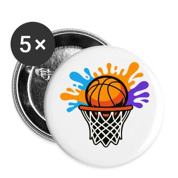 Basketball Splash Dunk Design graphique - Lot de 5 petits badges (25 mm) - blanc - Devant