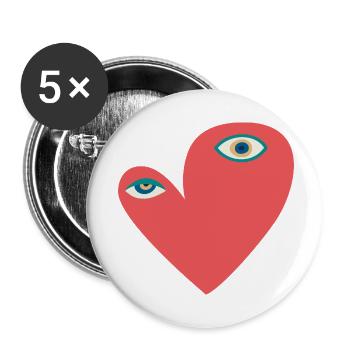Surreal Heart with Eyes - Buttons small 1''/25 mm (5-pack) - white - Front