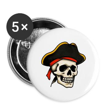 Klassischer Tattoo-Piratenschädel - Buttons klein 25 mm (5er Pack) - Weiß - Vorne