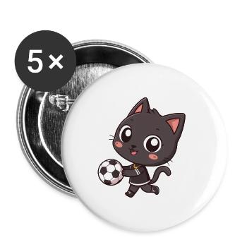 Sporty black cat with ball - Buttons small 1''/25 mm (5-pack) - white - Front