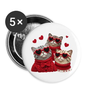 Valentins Katzen Mit Herzbrillen Und Pullis - Buttons klein 25 mm (5er Pack) - Weiß - Vorne