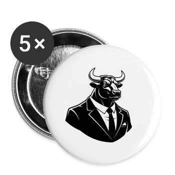 Bull in a Suit – Business Animal Motif - Buttons small 1''/25 mm (5-pack) - white - Front