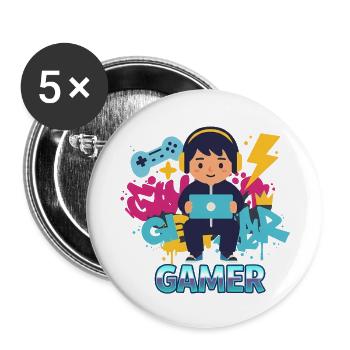 Gamer Kid with game pad and headphones - Buttons small 1''/25 mm (5-pack) - white - Front