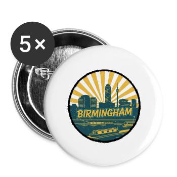 Birmingham City Skyline Canal Vintage Badge - Buttons small 1''/25 mm (5-pack) - white - Front