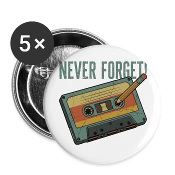 N’oublier jamais – Design rétro cassette & crayon - Lot de 5 petits badges (25 mm) - blanc - Devant