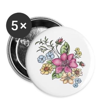  Florales Blütenmuster - Buttons klein 25 mm (5er Pack) - Weiß - Vorne