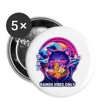 Ramen Cat Neon Cyber Gaming - Buttons small 1''/25 mm (5-pack) - white - Front
