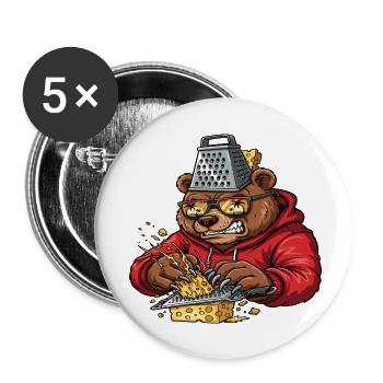 Écraseur de fromage à râpe à ours - Lot de 5 petits badges (25 mm) - blanc - Devant