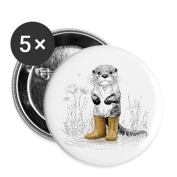 Cute otter with yellow rubber boots - Buttons small 1''/25 mm (5-pack) - white - Front