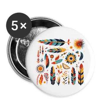 Motif de plumes et fleurs bohèmes - Lot de 5 petits badges (25 mm) - blanc - Devant