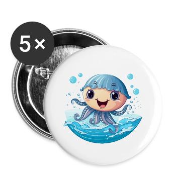Kawaii-Qualle im Meeresrauschen - Buttons klein 25 mm (5er Pack) - Weiß - Vorne