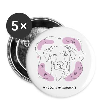 Hund Soulmate Line Art - Buttons klein 25 mm (5er Pack) - Weiß - Vorne
