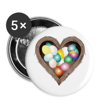 Nid de Pâques en forme de cœur avec des œufs colorés - Lot de 5 petits badges (25 mm) - blanc - Devant